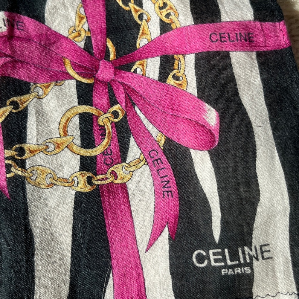 Celine Pink and Gold Chain Print Scarf - Picture 2 of 5